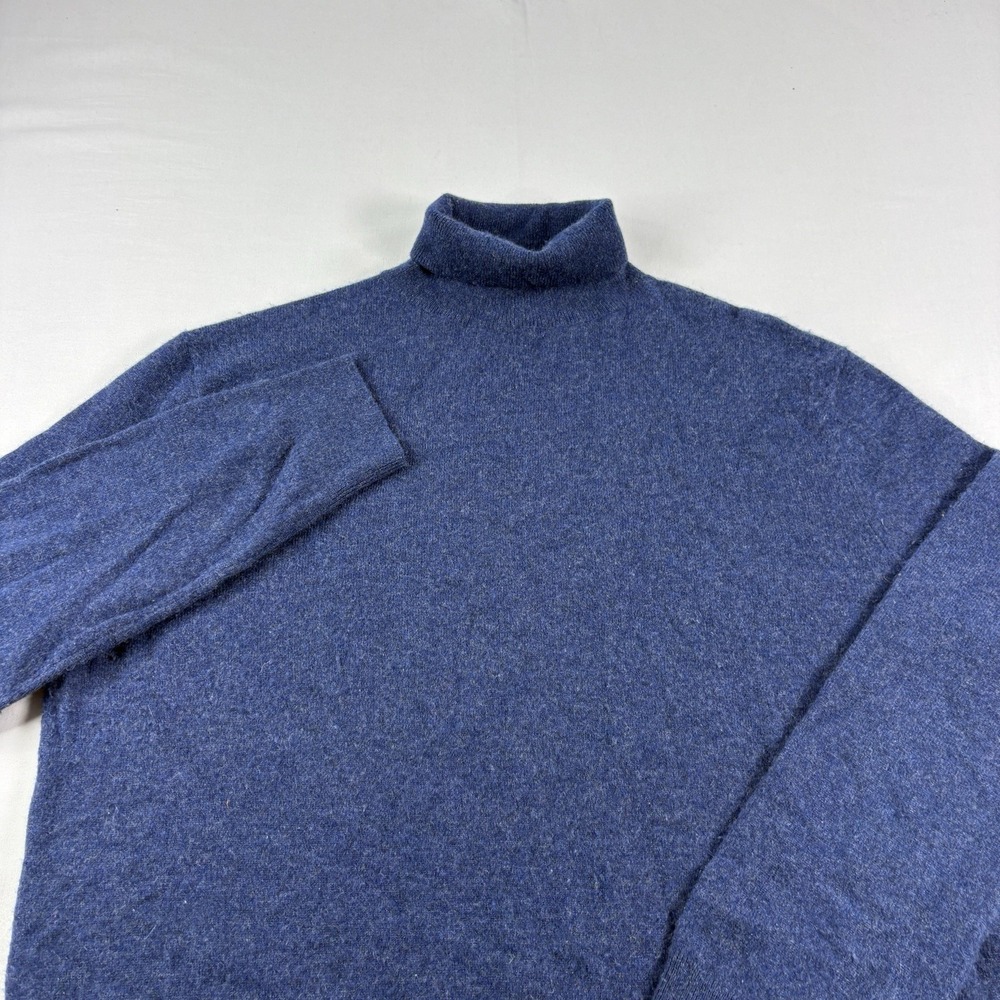 J Hilburn Cashmere Sweater Mens XL Blue Turtleneck Pullover Stretch